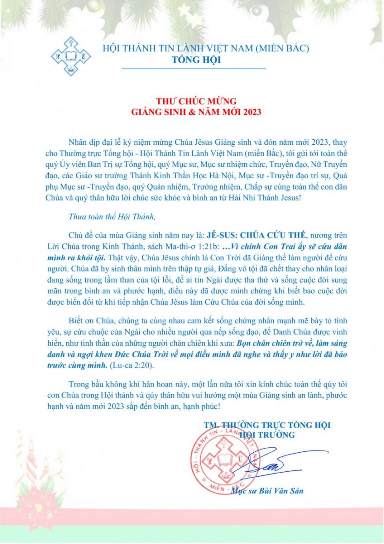 Thư Chúc Mừng Giáng Sinh Và Năm Mới 2023